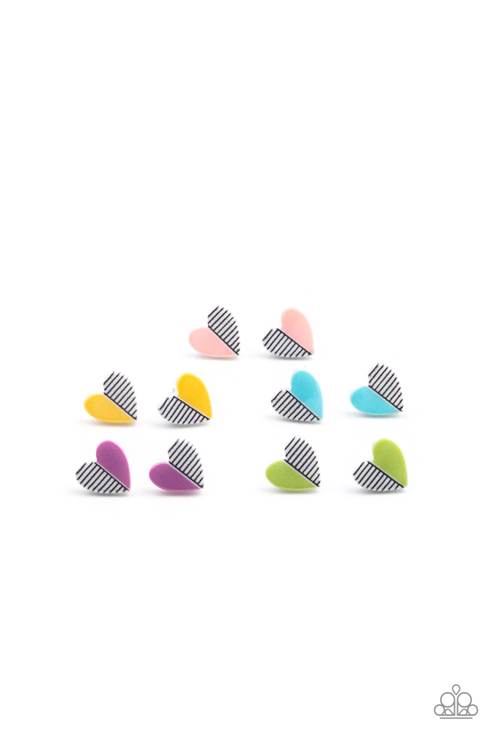 STARLET SHIMMER COLORFUL HALF STRIPED HEART EARRINGS